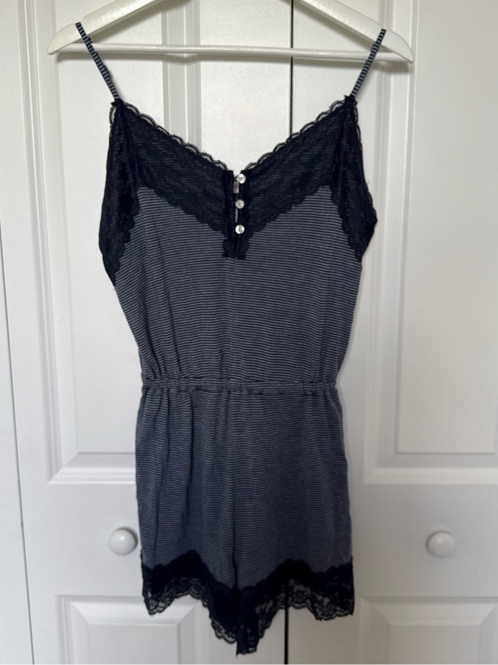 Gilly Hicks Sydney Striped Sleep One Piece Lace Trim Size Small